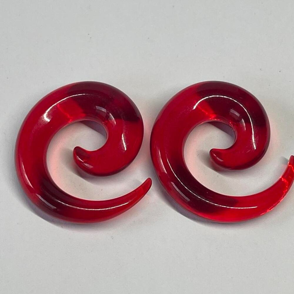 Red acrylic spiral ear gauges 10mm